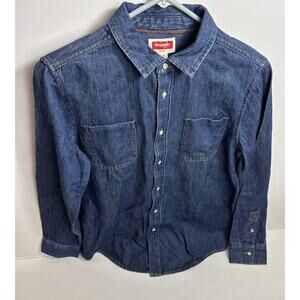 Wrangler Blue Denim Button Up Long Sleeve Shirt Boy's size XL 14-16 NWT NEW